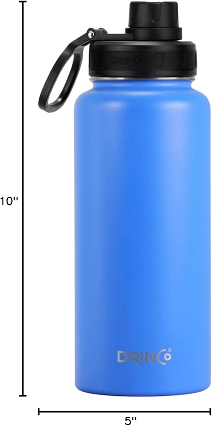 DRINCO Stainless Steel Water Bottle Spout Lid Vacuum Insulated Double Wall Water Bottle Wide Mouth (40oz 32oz 22oz 18oz 14oz) Leak Proof Keep Cold Sport Camping Hiking (32 oz, 32oz Royal Blue)-PawvioPets