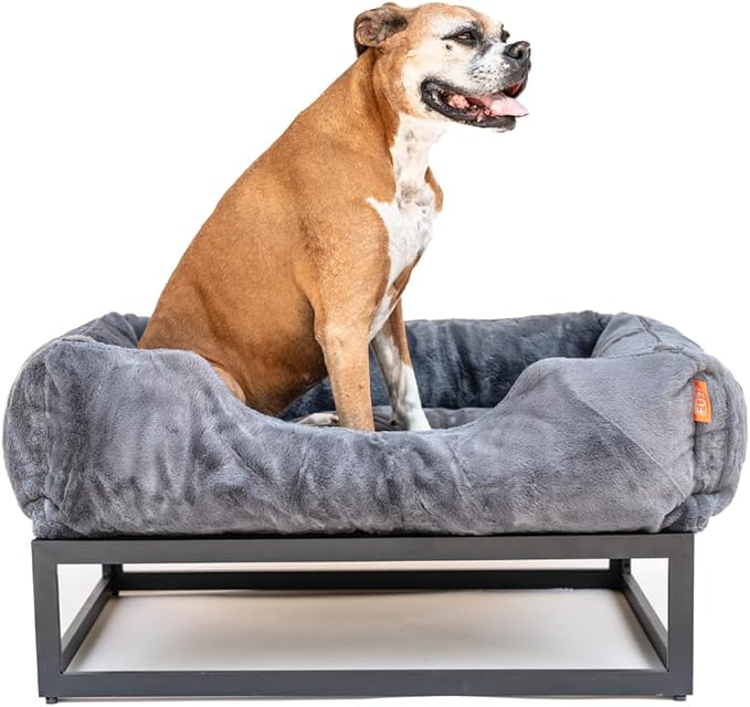 FUZI Luxury Aesthetic Dog Bed for Large Dogs with Washable Cover, Pet Couch, Pet Bed with Sides, Non-Slip Bottom, Soft and Durable Calming Dog Bed, Large 35.6x28.5x9.5 Dark Grey-PawvioPets