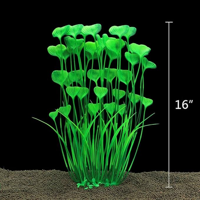 ALEGI Fish Tank Decorations Plastic Plants Large,Aquarium Artificial Plants Decoration Ornament Safe for All Fish-16 inch 2Pcs (Green 2 pcs)-PawvioPets
