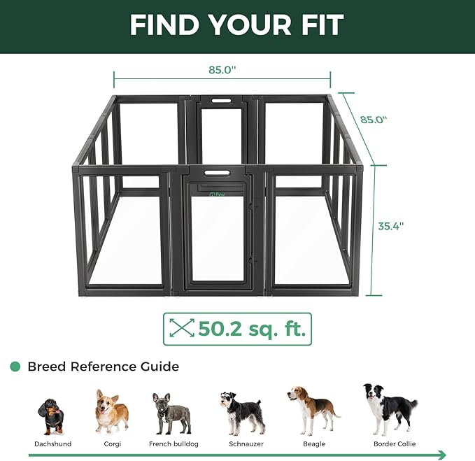 FXW AuraSpace Acrylic Indoor Unleashed Dog Playpen for Medium Dogs, 35 Inch, 12 Panels, Black-PawvioPets
