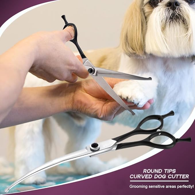 Dragon Creek 6.5" Downward Curved Dog Grooming Scissors Shears for Grooming Face and Paws Safety Round Tips Shears Trimming Cutting Scissors for Dog Cat Pet Black-PawvioPets