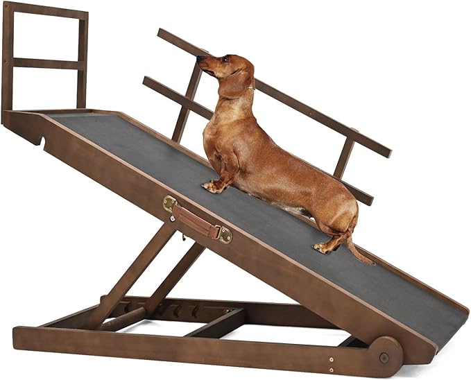 Dog Ramp, 5 Level Adjustable Wooden Folding Pet Ramp for Middle Bed, Couch,SUV-High Traction, Portable Paw Ramps for Small & Large Old Dogs & Cats - Furniture Quality-PawvioPets