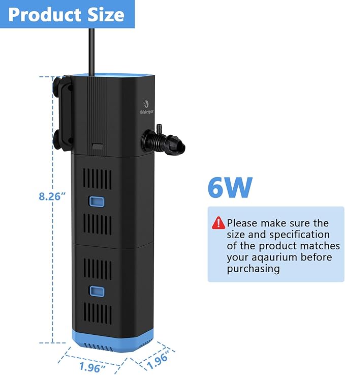 Aquarium Filter for 10-50 Gallon Tank,132GPH Fish Tank Filter 6W Green Clean Machine Submersible Pump Filter for Green Water and Algae Clean,Submersible Internal Filter for Saltwater Freshwater-PawvioPets