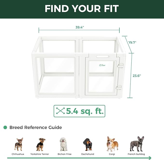 FXW AuraSpace Acrylic Indoor Unleashed Dog Playpen for Puppies and Small Dogs, 24 Inch, 6 Panels, White-PawvioPets