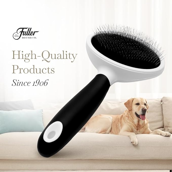 Fuller Brush Slicker Pet Brush - Angled Fine Steel Wires - Ergonomically Designed Rubberized Handle For Comfort & Control - Remove Shedding & Matted Hair - Tool For Grooming Dogs & Cat-PawvioPets