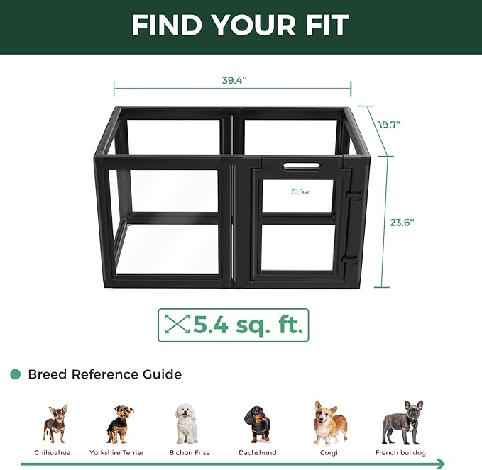 FXW AuraSpace Acrylic Indoor Unleashed Dog Playpen for Puppies and Small Dogs, 24 Inch, 6 Panels, Black-PawvioPets