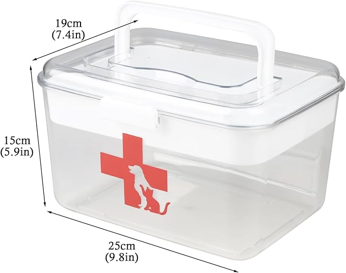 2 Layers Dog First Aid Kit box,Large First Aid Kit Bin,Medic Box for Dog Cat,Empty First Aid Box,Medicine Organizer with Built in Handle,Family or Dog Travel Camping Emergency Tool Set-PawvioPets
