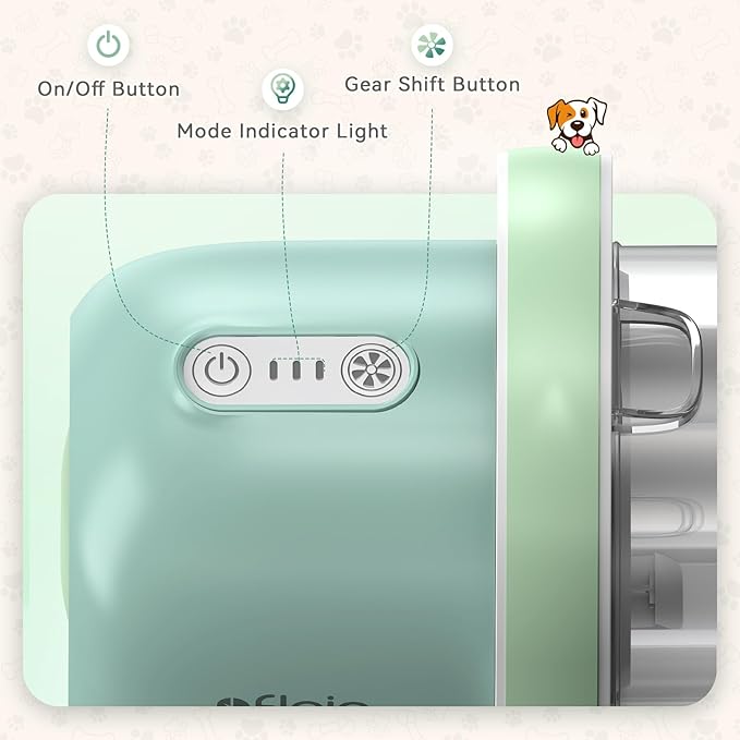 Afloia 6-in-1 Dog Grooming Kit, Pet Grooming Vacuum for Shedding, Dog Hair Vacuum with Clipper Nail Trimmer Grinder, Pet Brush Groomer at Home, Low Noise Cats Hair Remover, 1.5L Dust Cup, Green-PawvioPets