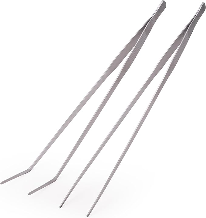 2 Pcs Heavy Duty Reptile Feeding Tongs, Aquarium Tweezers 18 Inch, Straight and Curved Extra Long Tweezers, Reptile Tongs, Aquarium Tongs, Aquarium Tweezers Extra Long-PawvioPets