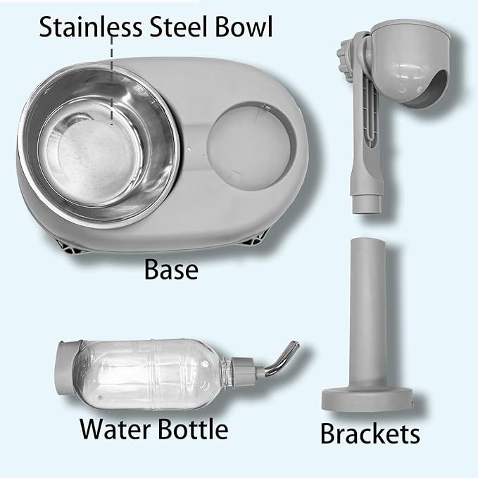 Fhiny Dog Water Feeder Bottle with Stand, Dispenser Automatic Water Food Bowl for Cage Leak-Proof No-Drip Adjustable Raised Pet Slow Water Bottle Dog Kennel Durable Drinker Container-PawvioPets