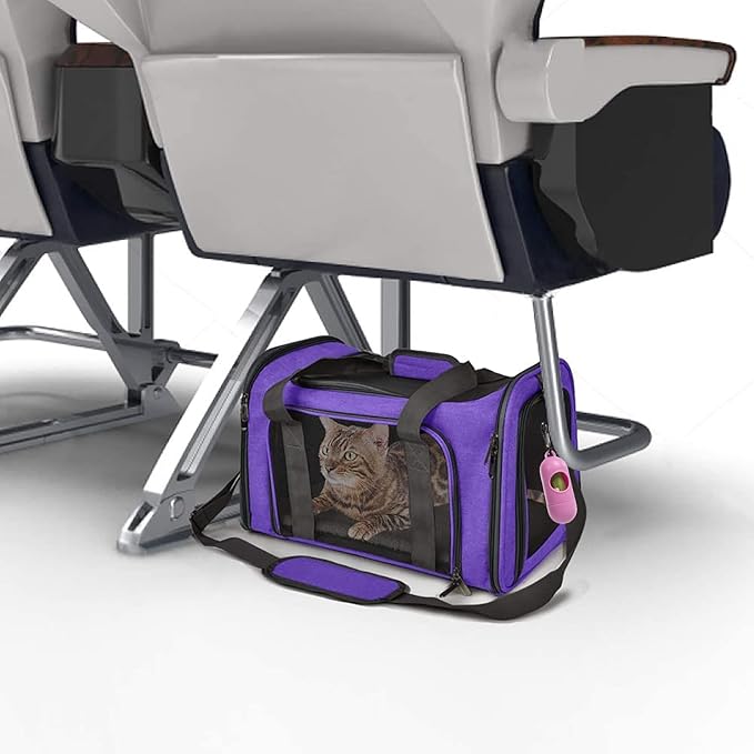 Cat Carrier Dog Carrier Pet Carrier Cat Bags for Small Medium Cats Dogs Puppies of 15 Lbs,of Airline Approved Small Dog Bag Soft Sided,Collapsible Travel Puppy Carrier (Large, Purple)-PawvioPets