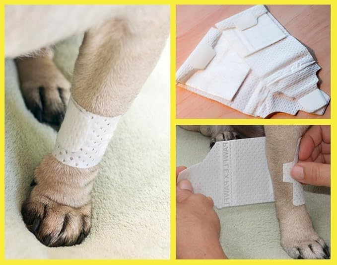 Basic Leg Bandages for Dogs, Cats, Pets -First- aid Non Adhesive Fur Friendly, Soft Stretch Wound Care, hot Spots, Fungus, Adjustable Fastening Strap Value Pack (Small 12-Pack)-PawvioPets