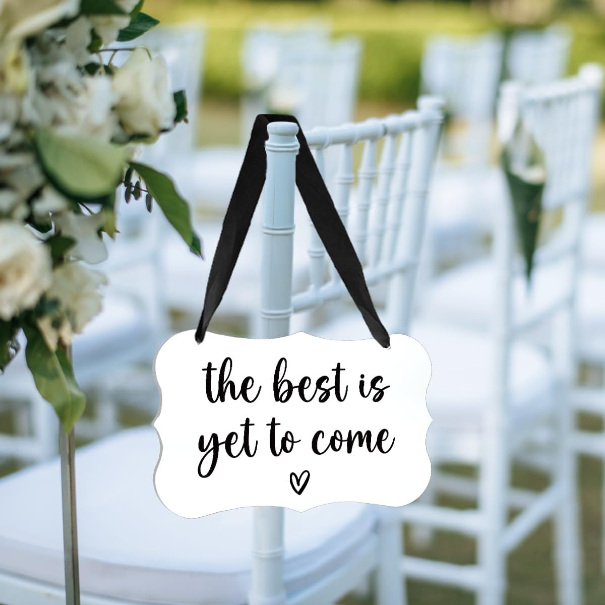 Acrylic Wedding Sign, Ring Bearer Sign, Rustic Wedding Decor Signs, Acrylic Wall Art With Ribbon for Chairs Weddings Decoration and Event Party - The Best is Yet to Come (White)