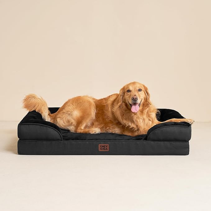 EHEYCIGA Orthopedic Dog Bed for Medium Dogs, Waterproof Memory Foam Medium Dog Beds with Sides, Non-Slip Bottom and Egg-Crate Foam Pet Couch Bed with Washable Removable Cover, Black-PawvioPets