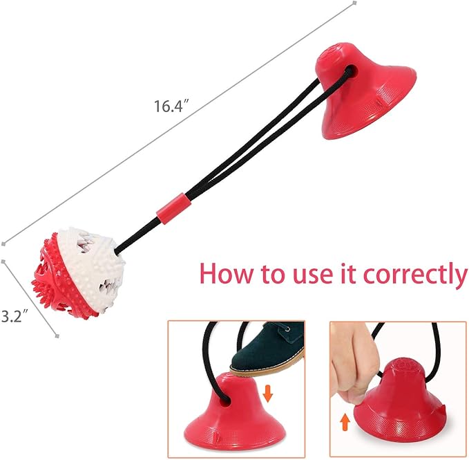 Dog Toys, Dog Chew Toys for Aggressive chewers,Rope with Suction Cup for Puppy Training Treats Teething for Boredom, Small Dog Puzzle Toy Treat Food Dispensing Ball (red)-PawvioPets