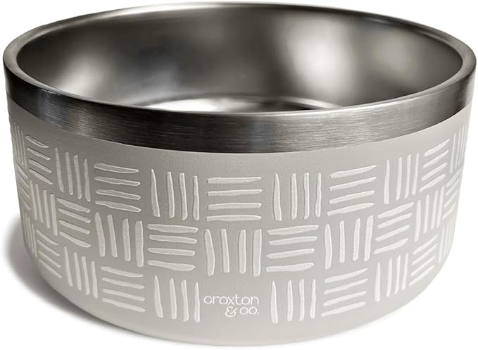 CROXTON & CO. Stainless Steel Pet Bowl for Dogs & Cats | Insulated Food Bowls for Dog Cat | No Tip No Slip | Non-Slip Rubber Base | Dishwasher Safe | Medium (4 Cups)-PawvioPets
