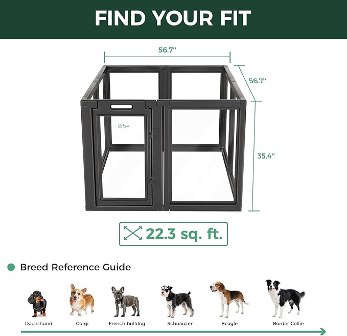 FXW AuraSpace Acrylic Indoor Unleashed Dog Playpen for Medium Dogs, 35 Inch, 8 Panels, Black-PawvioPets