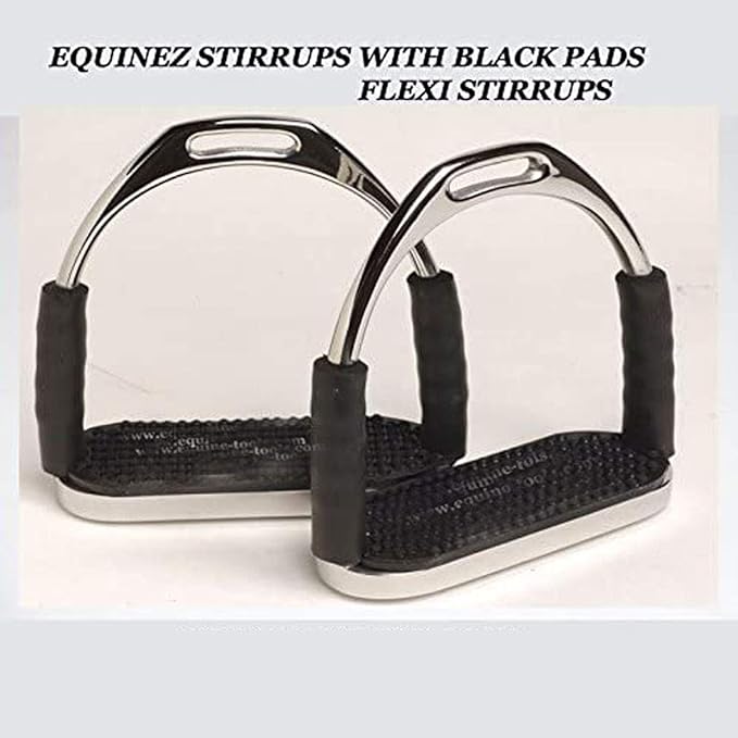 Flex Stainless English Saddle Stirrups Iron Pads Knee Ankle Stress Pain Relief-PawvioPets