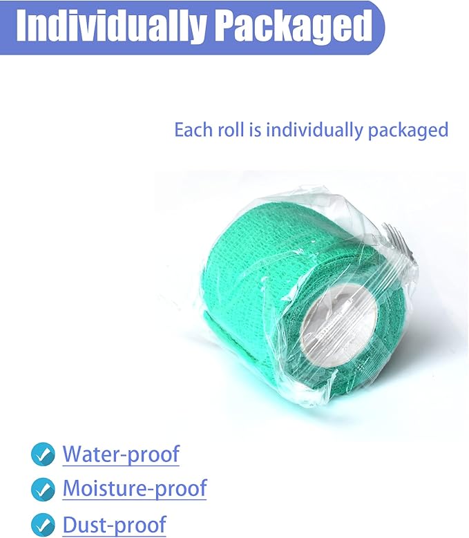 9 Pack 2" x 5 Yards Self Adhesive Bandage Wrap Self Stick Wrap for Ankle, Wrist, Finger, Sports, Breathable Cohesive Vet Tape for Pets (Middle Green)-PawvioPets