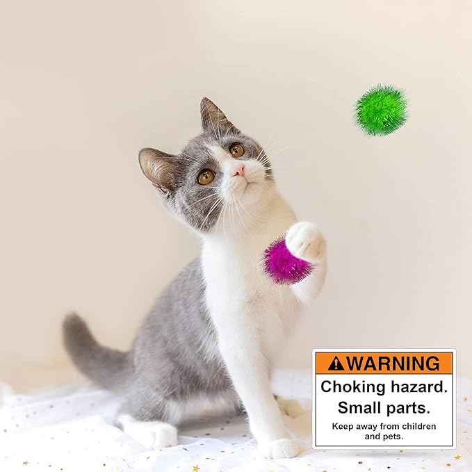 AUEAR, 20 Pack Sparkle Balls 1.5 Inches Tinsel Poms for Cats Pets Assorted Colors-PawvioPets