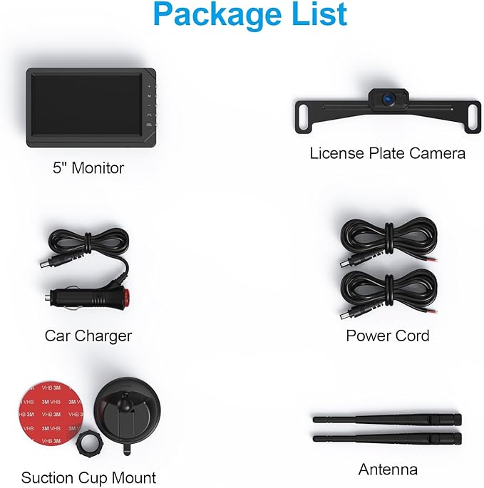 Fookoo HD 1080P 5-inch Wireless Backup Camera, 5" Split Screen Monitor Rear View Licence Plate Camera, DIY Guide Lines Wide Angle IP69 Waterproof Easy to Install for Car Pickup Van SUV - DW5CT-PawvioPets