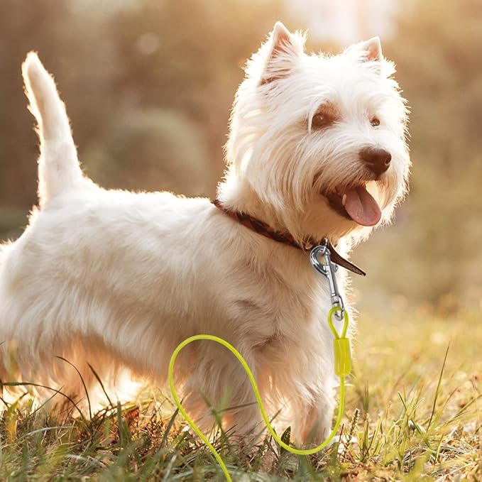 BV Dog Tie Out Cable 15 Feet - Heavy Duty Dog Lead Up to 35 Pounds - Reflective & Rust-Free with Quick Release Swivel Clips & 360° Rotating Clasp - Tangle-Free Dogs Runner for Yard (Yellow, Single)-PawvioPets