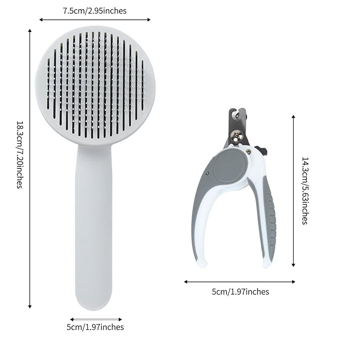 2PCS Pet Grooming Kit,Cat Brushes、Cat Nail Clipper,Cat Grooming Brush for Sedding and Grooming Fur(Grey)-PawvioPets