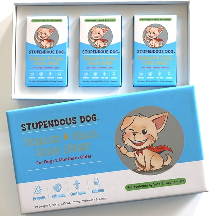 Breath Freshener Strip: Pet Dental Care Supplement for Clean Teeth, Fresh Breath, & Healthy Mouth - Dog Bad Breath Treatment, Brushless Oral Care Toothpaste for Dogs & Cats (30 Strips)-PawvioPets