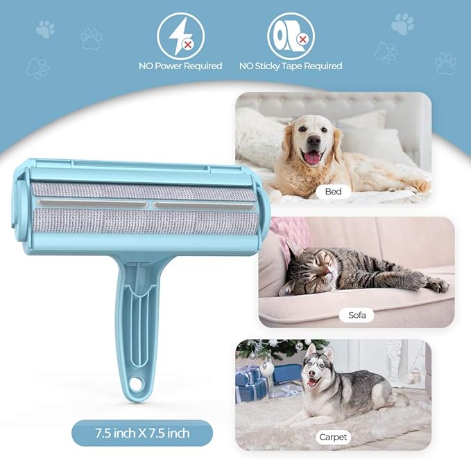 DELOMO Pet Hair Removal Tool, Pet Hair Remover - Lint Roller for Pet Hair - Cat and Dog Hair Remover for Couch, Furniture, Carpet, Car Seat, Reusable Lint Roller with Fur Bin, Pet Owner Essential-PawvioPets
