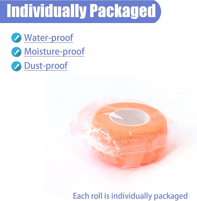 9 Pack 1" x 5 Yards Self Adhesive Bandage Wrap Self Stick Wrap for Ankle, Wrist, Finger, Sports, Breathable Cohesive Vet Tape for Pets (Light Orange)-PawvioPets