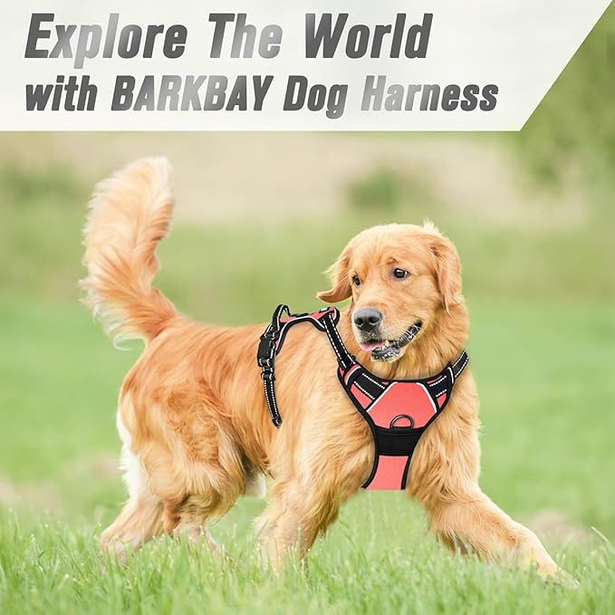 BARKBAY No Pull Dog Harness Front Clip Heavy Duty Reflective Easy Control Handle for Large Dog Walking(Light Pink,XL)-PawvioPets