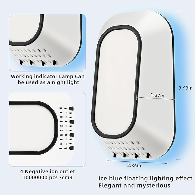 Air Ionizers for Home With 4 Negative Ion Output Heads,Ionizer Air Purifier Plug in With Backlight,Quiet and Energy-Saving, Ideal Air Cleaners for Bedroom,Office,Living Room and Pet Room(4)-PawvioPets