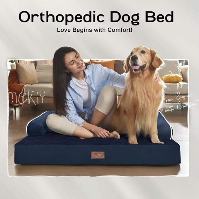 Extra Large Dog Bed-Orthopedic Waterproof XL Dog Bed for XLarge Extra Big Dogs - Foam Couch Sofa Washable with Removable Cover-Navy Blue-PawvioPets