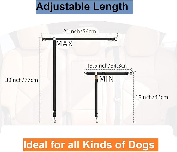 3 Pack Dog Seat Belt for Car, Car Headrest Restraint Adjustable Nylon Fabric, Dog Restraints Vehicle Seatbelts Harness-PawvioPets