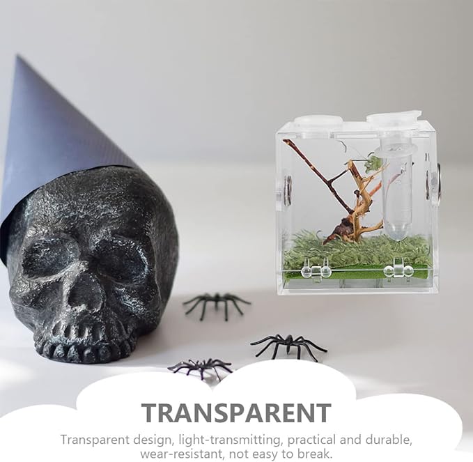 balacoo 8 Sets Jumping Spider Enclosure: Spider Cage Habitat Jumping Terrarium Micro Scorpion Droppers Reptile Hide Clear Enclosure Breeding Box Case with Breeding Tweezers-PawvioPets