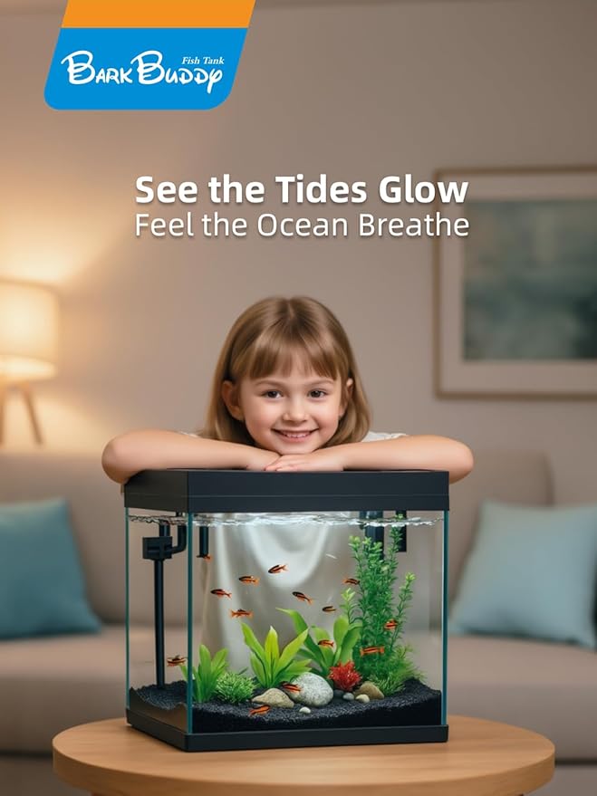 BARKBUDDY Fish Tank 2.5 Gallon Aquarium Kit, Self Cleaning Fish Tank, 7-Color Light 3-in-1 Quiet Pump Betta Fish Tank, Gold Fish Aquarium Starter Kit with Filter for Home, Office Corner-PawvioPets