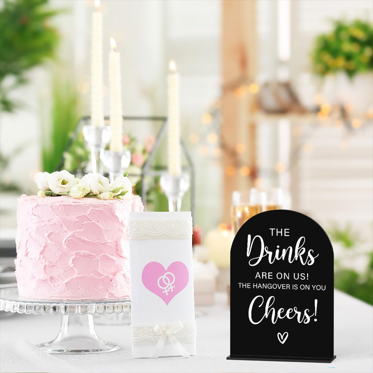 Acrylic Wedding Sign, Bridal Shower Decorations, The Drinks Sign for Ceremony, Modern Font Table Signs, Acrylic Table Top Signs for Wedding Reception and Event Party (Black)