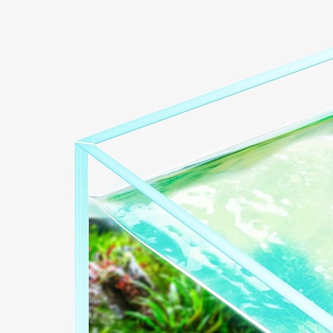 Fzone 6.4 Gal Shallow Rimless Low Iron Fish Tank Nova Clear Ultra-White 45° Mitered Edges Translucent Glass Anata Series Aquarium w/Black Foam Leveling Mat-PawvioPets
