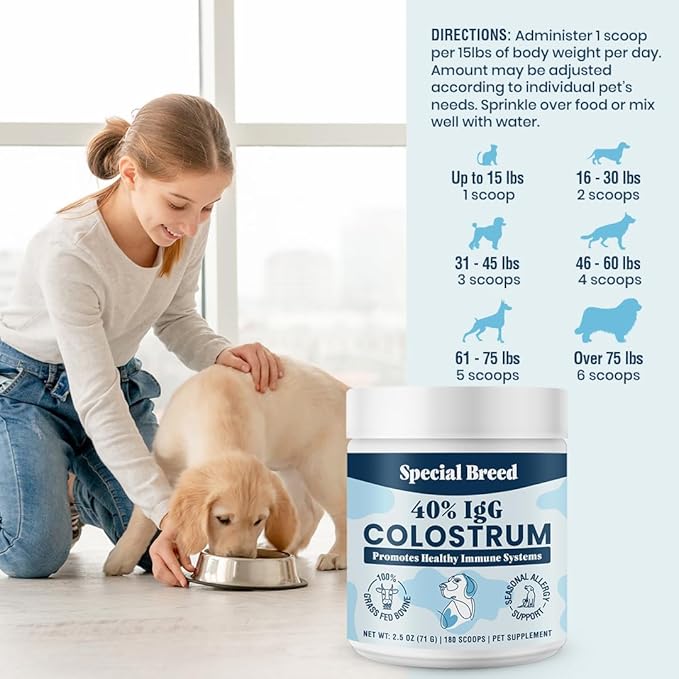 40% IgG Grass Fed Colostrum for Dogs, High IgG Third Party Tested, Immune Support, Skin & Gut Health, Seasonal Allergy & Itch Relief, Made in USA, 2.5 Oz-PawvioPets