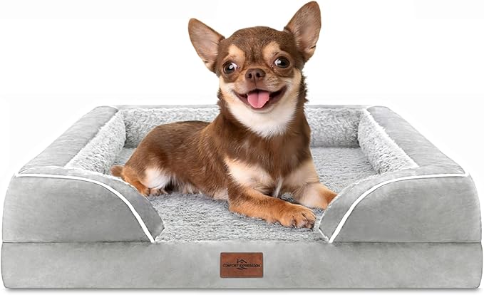Comfort Expression Small Dog Beds Waterproof Orthopedic Foam Dog Sofa Beds for Small Dogs Comfy Pet Bed with Washable Removable Cover & Non-Slip Bottom(X-Small,Grey White)-PawvioPets