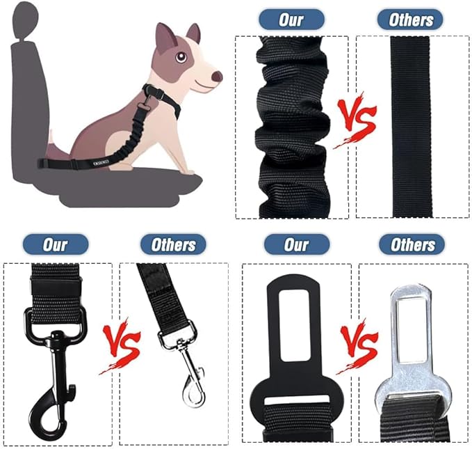 COOYOO Dog Seat Belt,Retractable Dog Car Harness Seat Belt for Car Adjustable Nylon Pet Safety Seat Belts Heavy Duty & Elastic Bungee Buffer-PawvioPets