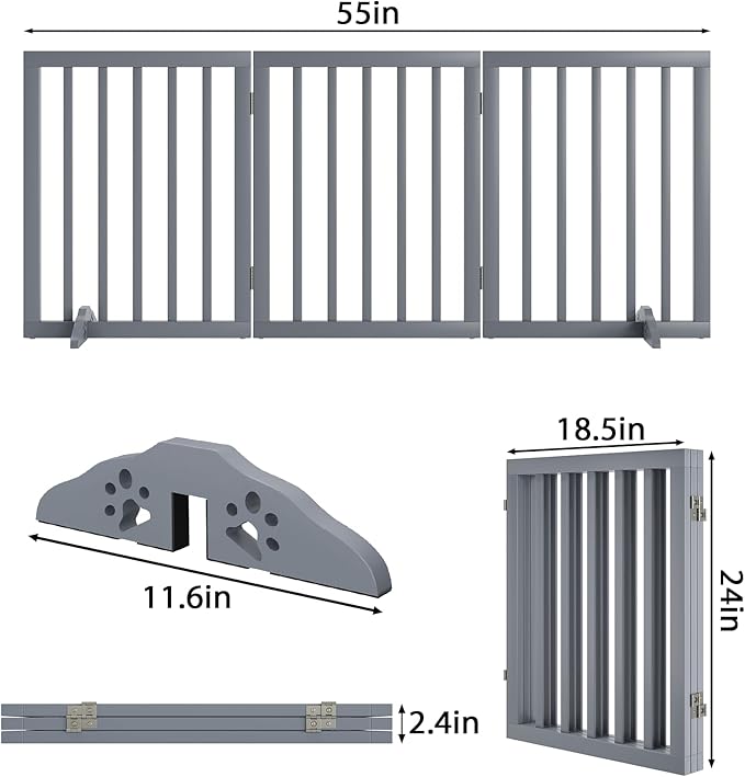 Freestanding Wooden Dog Gate - 24 Inch Tall, Support Feet, Step Over, Indoor-PawvioPets
