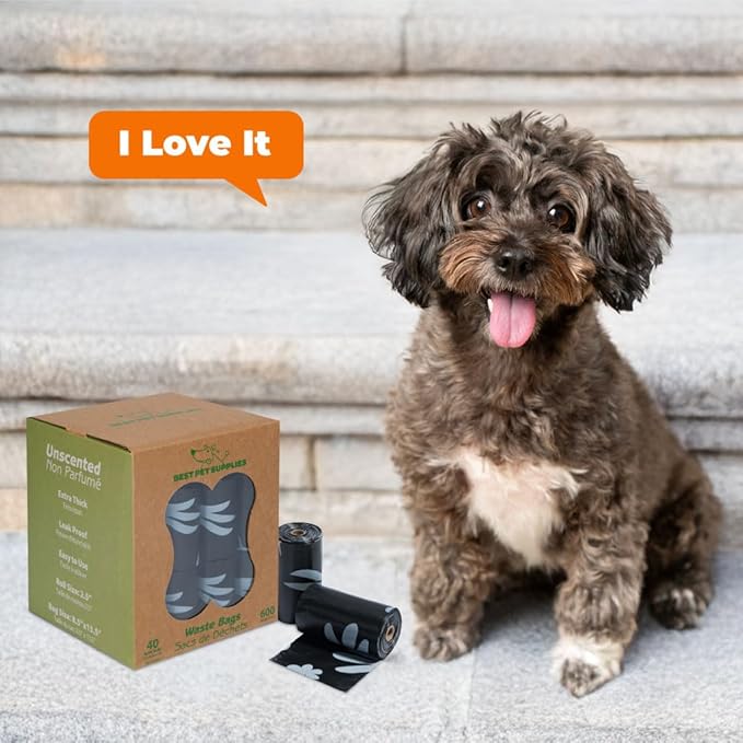 Best Pet Supplies Poop Bags for Dogs, 50% Post-Consumer Recycled Content dog waste bags on rolls, fits all poop bag holders for leashes - Black, 600 Count, Unscented-PawvioPets