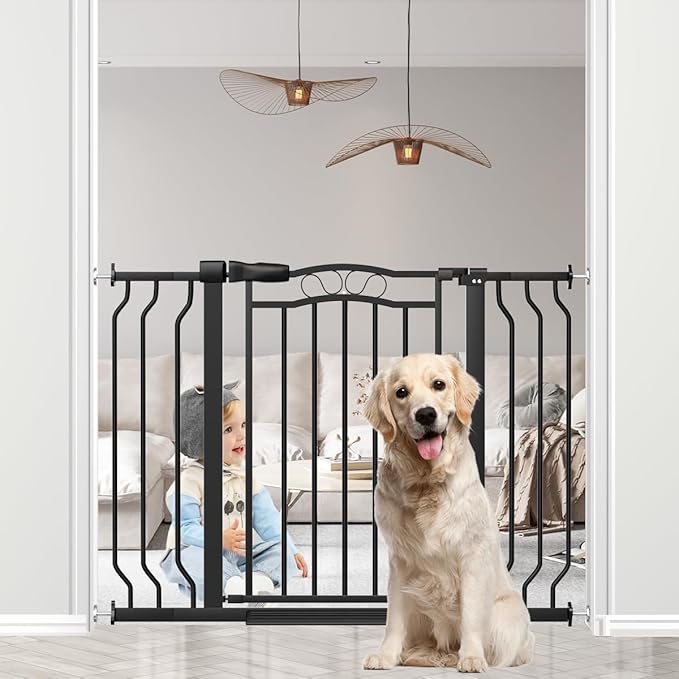 29.5-43.7" Wide Baby Gate for Stairs No Drilling, 30" Tall Metal Pet Baby Safety Gates with Expansion Kit, Press Mounted Pet Gate Indoor for Kids, Walk Through Dog Gates for Doorways, Black-PawvioPets