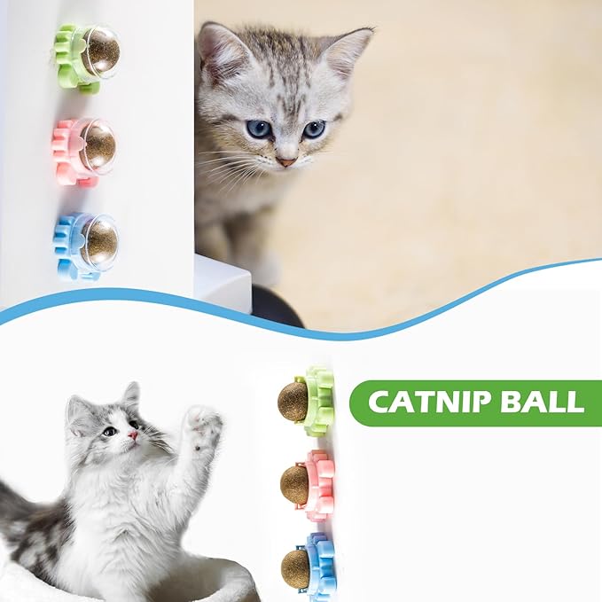 4 Pack Catnip Balls Roller Wall Ball for Cats Spinning Catnip Station Licking Balls Organic Cat nip Chew Ball for Teeth Cleaning & Play-PawvioPets