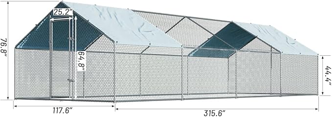 1.26’’ Large Metal Chicken Coop Walk in, Chicken Pen for Chickens, Outdoor Chicken Runs Coops Dog Kennel, Spire Roofed Chicken Runs for Yard with Anti-Ultraviolet Cover (9.8’Lx26.2’Wx6.4’H)-PawvioPets