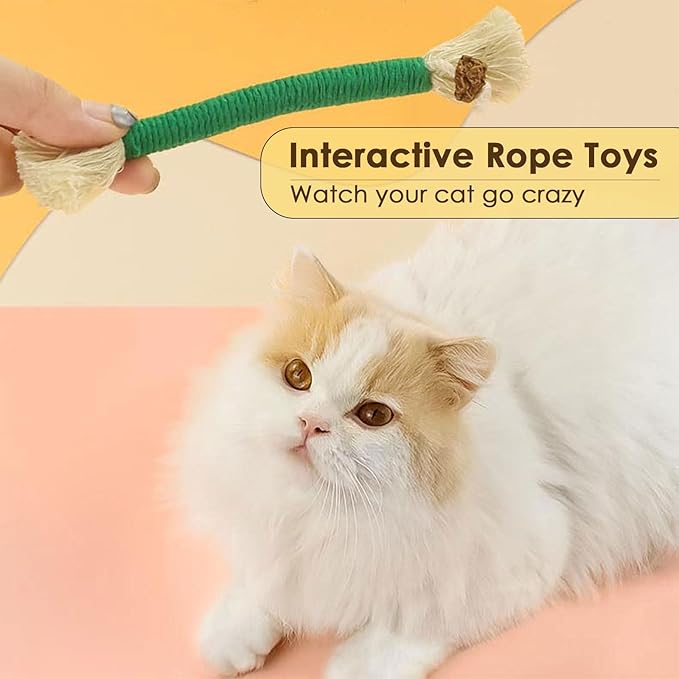 3 PCS Cotton Rope Cat Toys for Indoor Cats, Interactive Cat Rope Toys with Silvervine Fruit for Cats and Kittens, Handmade Pet Chew Toys for Teeth Cleaning-PawvioPets