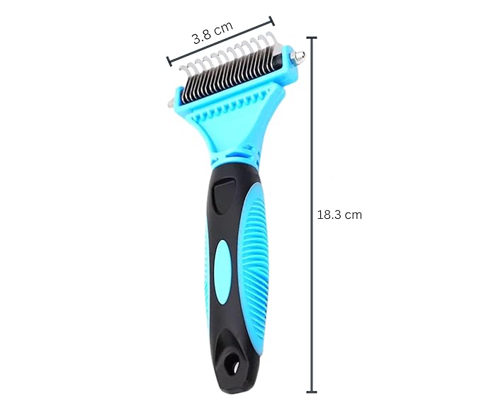 3-in 1 Dog & Cat Grooming Supplies- Self-cleaning Slicker Brush, Deshedding Rake Comb, And Finger Toothbrush For Dogs & Cats | Perfect For Pet Grooming Kit, Dematting And Dental Tool (blue)-PawvioPets
