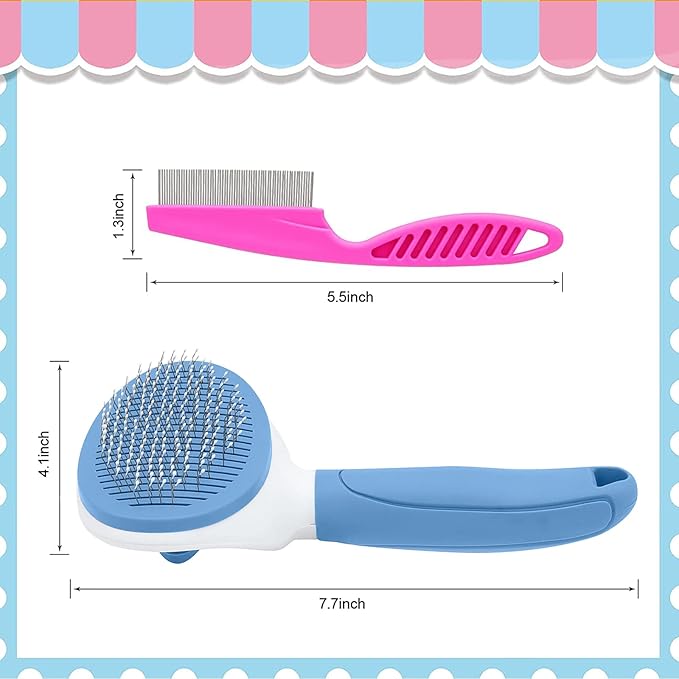 Cat Brush for Shedding and Grooming, Pet Self Cleaning Slicker Brush with Cat Hair Comb by KALAMANDA (Blue)-PawvioPets