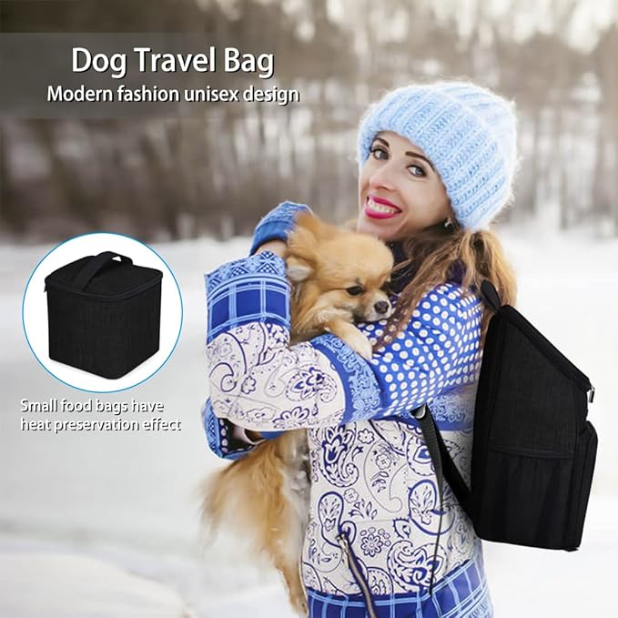 BAGLHER丨Dog Travel Bag, Airline Approved Pet Supplies Backpack, Dog Travel Backpack Accessories Set with 2 Silicone Collapsible Bowls and 2 Food Baskets. Black-PawvioPets